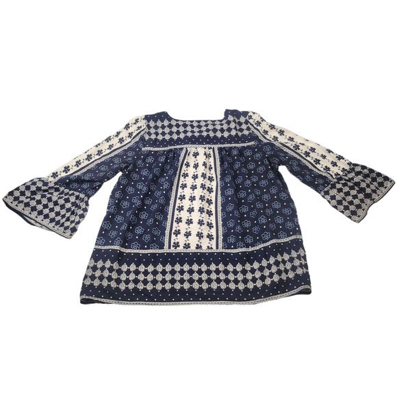 LOFT Shirt Medium Blue White Boho Poet Bell Sleeve Floral Peasant Blouse - Picture 3 of 10